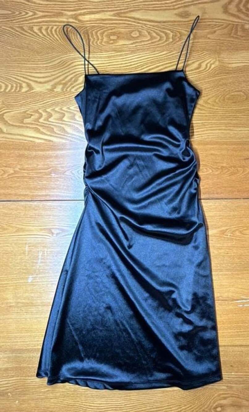 DIVIDED H&M Black Satin Cowl Neck Ruched Mini Slip Dress XS